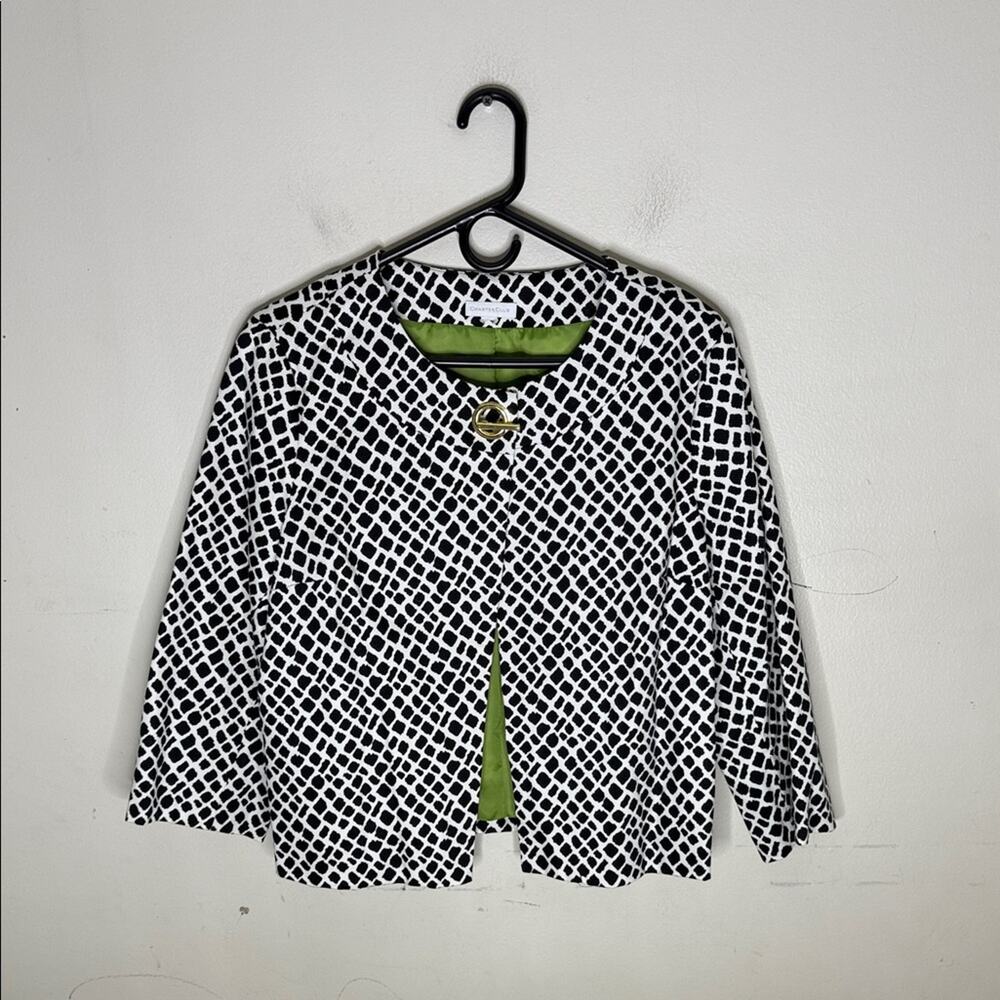 Charter Club Black and White Patterned Blazer Size Medium